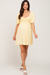 Yellow Smocked Puff Sleeve Maternity Mini Dress