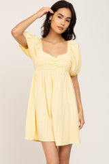 Yellow Smocked Puff Sleeve Maternity Mini Dress