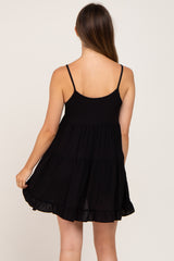 Black Button Accent Tiered Maternity Mini Dress