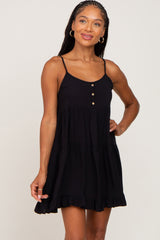 Black Button Accent Tiered Maternity Mini Dress