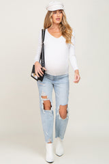 Light Blue Distressed Open Knee Straight Leg Maternity Jeans