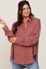 Mauve Oversized Button Down Maternity Blouse