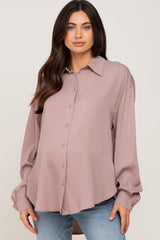 Mocha Oversized Button Down Maternity Blouse