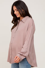 Mocha Oversized Button Down Maternity Blouse