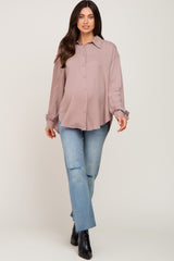 Mocha Oversized Button Down Maternity Blouse