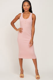 Peach Ribbed Sleeveless Fitted Dress