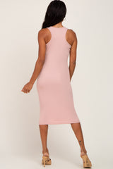 Peach Ribbed Sleeveless Fitted Dress