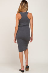 Charcoal Ribbed Sleeveless Fitted Maternity Dress