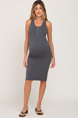 Charcoal Ribbed Sleeveless Fitted Maternity Dress