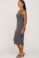 Charcoal Ribbed Sleeveless Fitted Dress