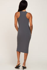 Charcoal Ribbed Sleeveless Fitted Dress