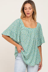 Green Floral Square Neck Maternity Top