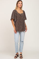 Black Floral Square Neck Top