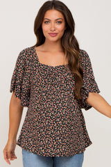 Black Floral Square Neck Maternity Top