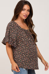 Black Floral Square Neck Maternity Top