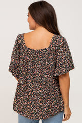 Black Floral Square Neck Maternity Top