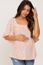 Ivory Floral Square Neck Maternity Top