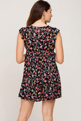 Black Floral Shoulder Ruffle Maternity Dress