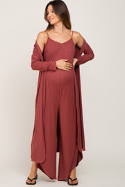 Rust Ribbed Maternity Tulip Hem Jumpsuit Set