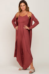 Rust Ribbed Maternity Tulip Hem Jumpsuit Set