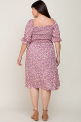 Lavender Floral Smocked Front Tie Plus Dress