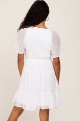 White Swiss Dot Chiffon Smocked Short Sleeve Dress