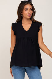 Black Flutter Babydoll Maternity Top