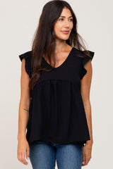 Black Flutter Babydoll Top