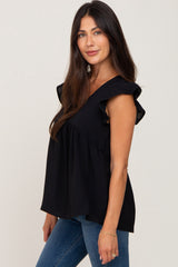 Black Flutter Babydoll Top