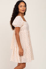 Cream Floral Puff Sleeve Dress