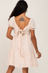 Cream Floral Puff Sleeve Dress