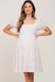 Ivory Floral Puff Sleeve Maternity Dress