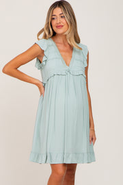 Mint Green Crochet Trim V-Neck Maternity Dress