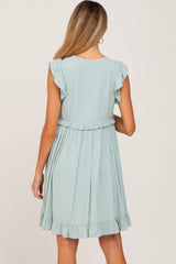 Mint Green Crochet Trim V-Neck Maternity Dress