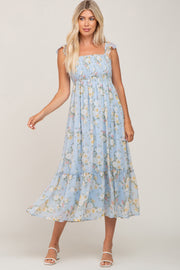 Light Blue Floral Smocked Maxi Dress