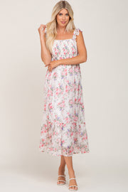 Ivory Floral Smocked Maxi Dress