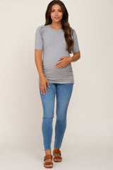 Heather Grey Ribbed Fitted Maternity Top