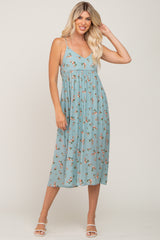 Light Blue Floral Sleeveless Maternity Maxi Dress