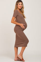 Mocha Fitted Maternity Midi Dress