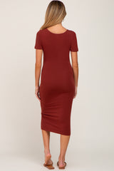 Rust Fitted Maternity Midi Dress