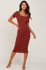 Rust Fitted Maternity Midi Dress