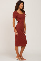 Rust Fitted Midi Dress