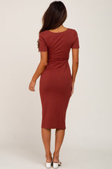 Rust Fitted Midi Dress