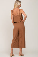 Camel Ribbed Double Layer Cropped Jumpsuit