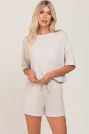 Beige Pocket Front Pajama Short Set