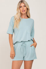 Mint Green Pocket Front Maternity Pajama Short Set