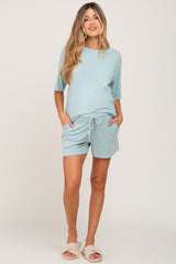 Mint Green Pocket Front Maternity Pajama Short Set