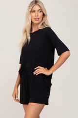 Black Pocket Front Pajama Short Set