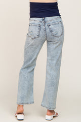 Light Blue Acid Wash Open Knee Maternity Straight Leg Jeans