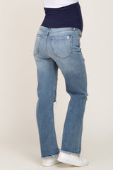 Blue Open Knee Maternity Straight Leg Jeans